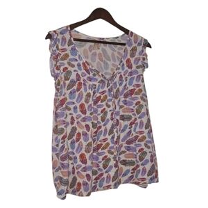 Women's Roper White Feather Print Tunic Top L